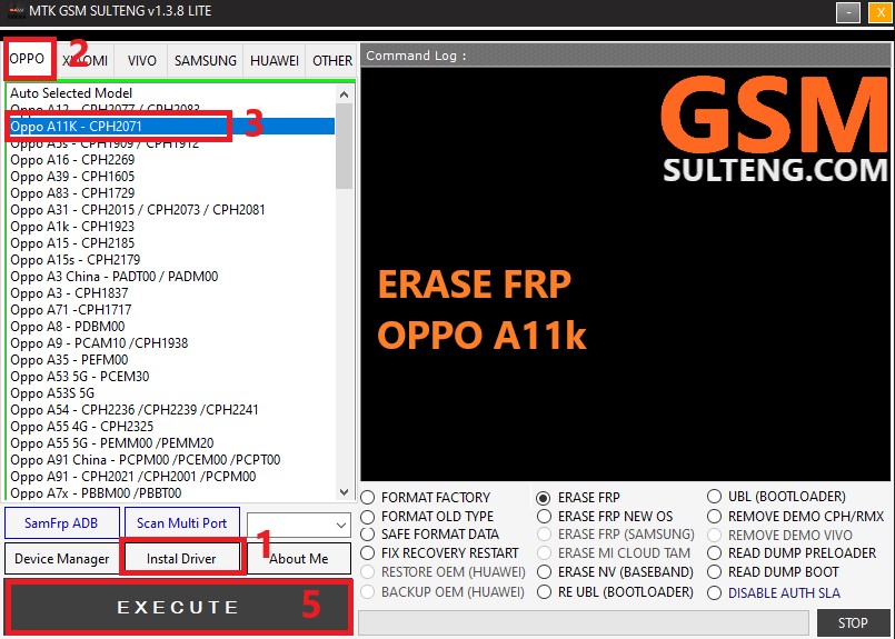 Erase FRP Oppo A11k