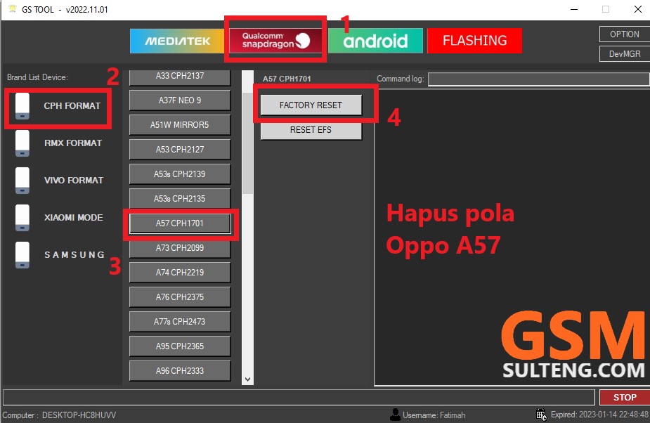 Hapus Pola Oppo A57